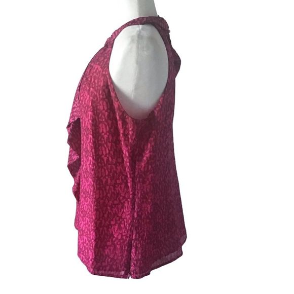 ANN TAYLOR Halter Top Silk Fuchsia Brown Sleeveless Flutter Front Lined Size 12 - Picture 5 of 8